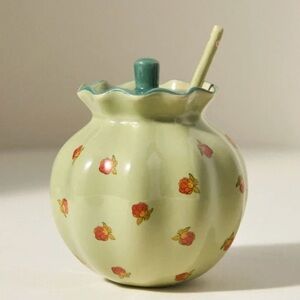 NEW Anthropologie Georgie Handpainted Decaled Stoneware Honey Pot NIB